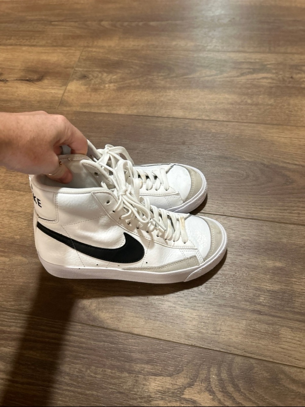 Nike Kids White High-Top Sneakers with Black Swoosh